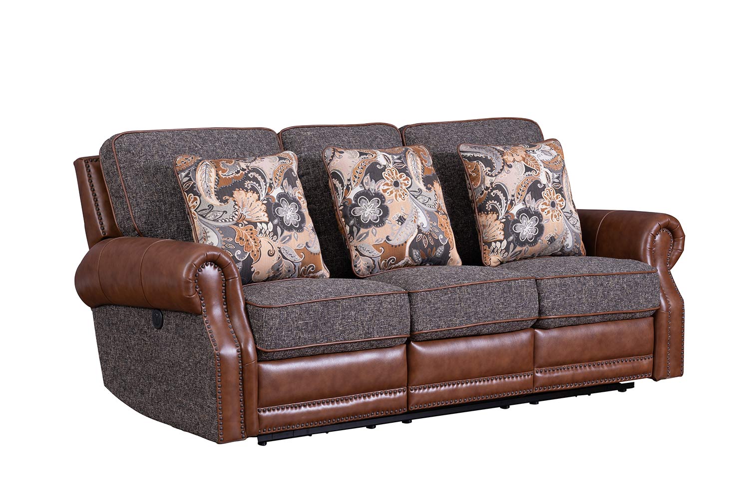 Barcalounger Jefferson Power Reclining Sofa - Ryegate Tawny all leather/Eddystone Arabica fabric