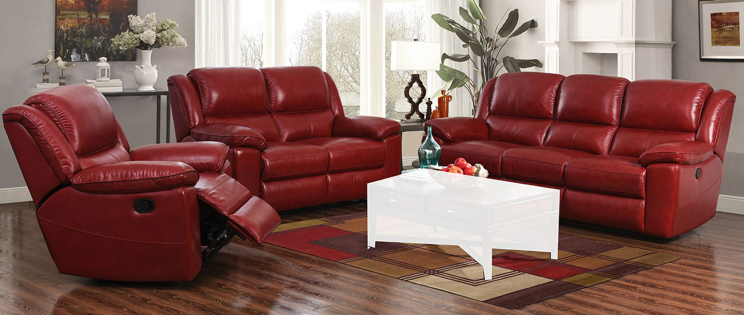 Barcalounger Laguna Power Reclining Sofa Set - Contact Red/Leather Match