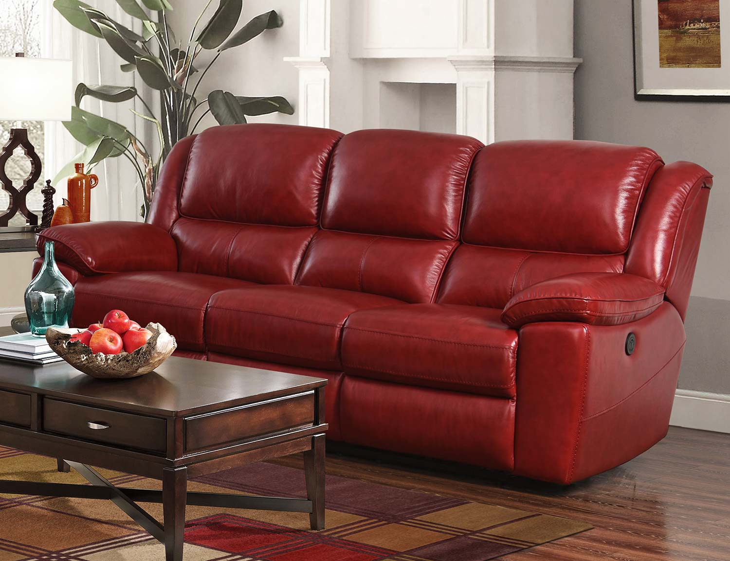 Barcalounger Laguna Power Reclining Sofa - Contact Red/Leather Match