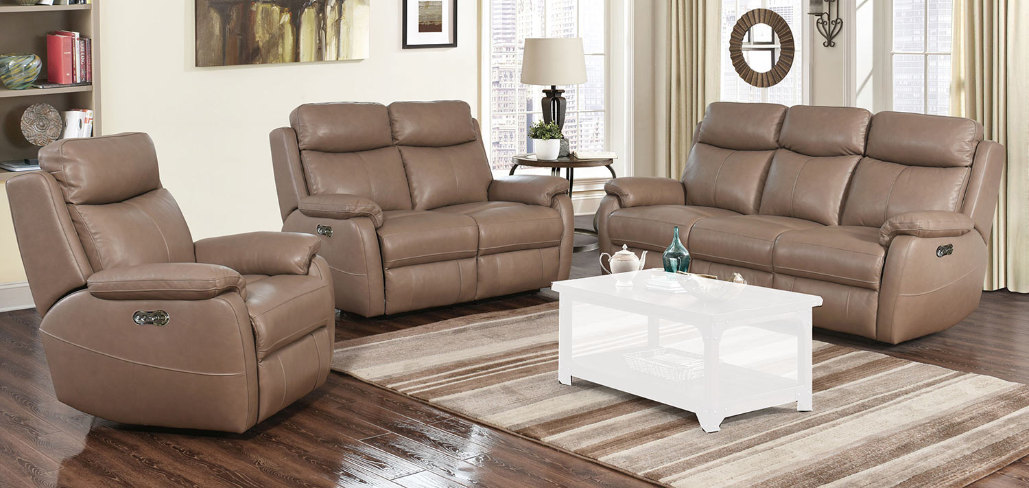 Barcalounger Brockton Power Reclining Sofa Set with Power Head Rests - Gable Twine/Leather Match