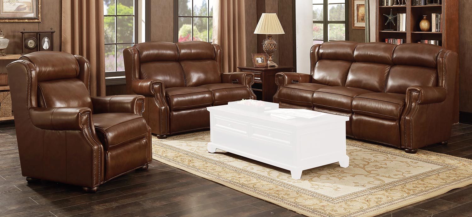 Barcalounger Benwick Power Reclining Sofa Set with Power Head Rests - Shoreham Chocolate/All Leather