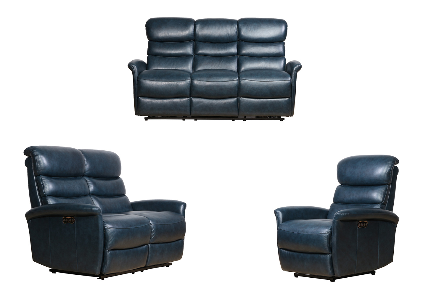 Barcalounger Kelso Power Reclining Sofa Set with Power Head Rests - Ryegate Sapphire Blue/Leather Match