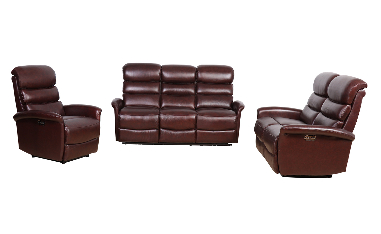 Barcalounger Kelso Power Reclining Sofa Set with Power Head Rests - Ryegate Burgundy/Leather Match
