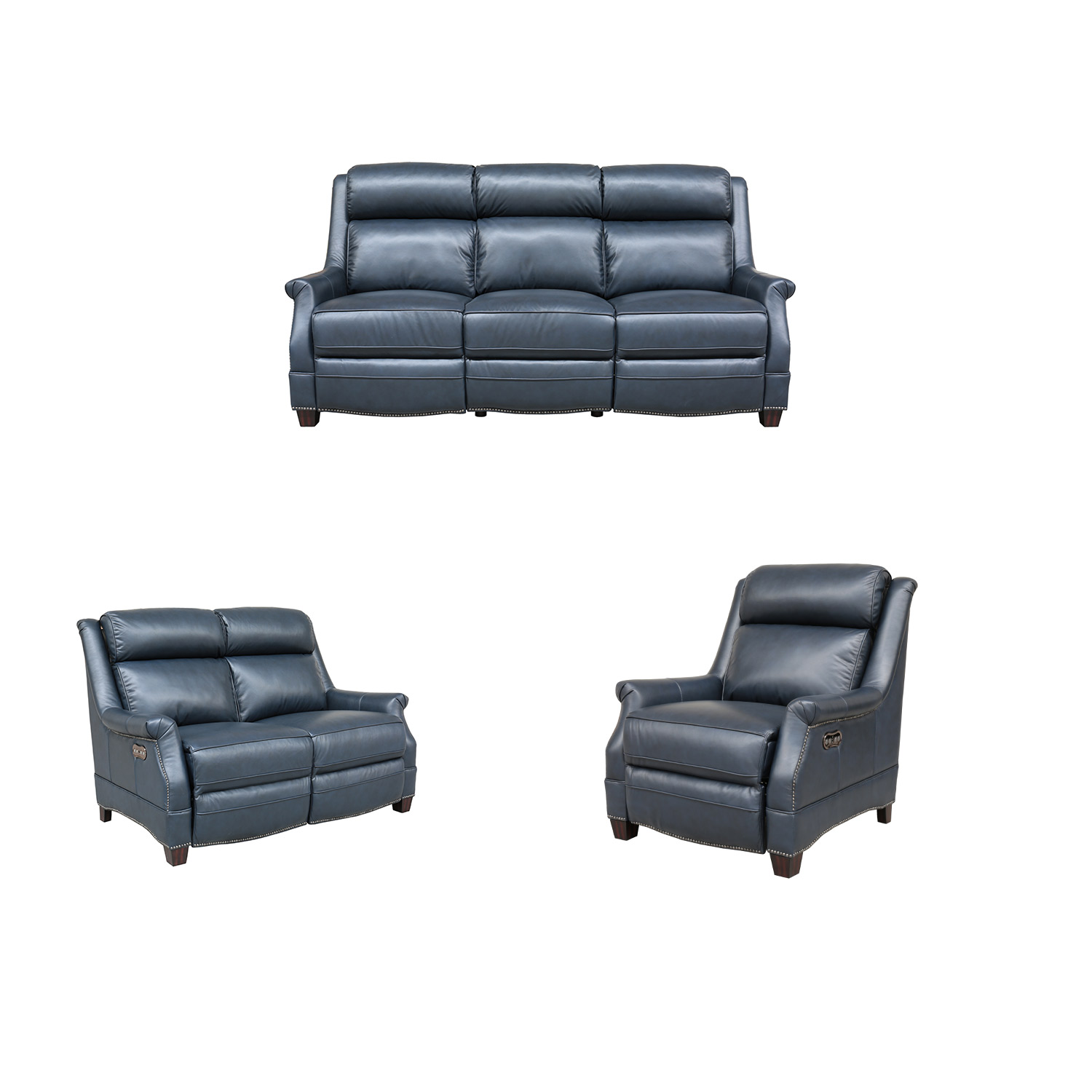 Barcalounger Warrendale Power Reclining Sofa Set with Power Head Rests - Shoreham Blue/All Leather