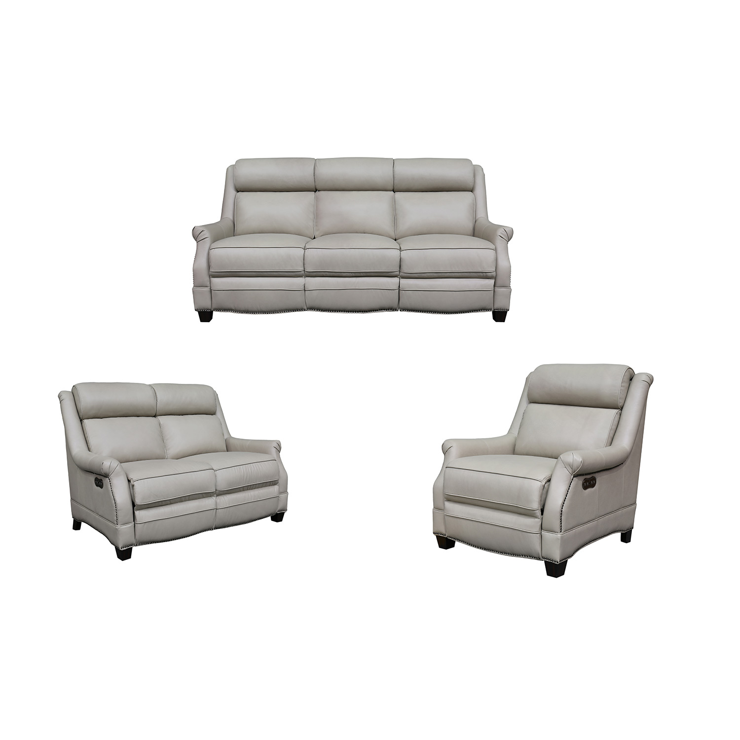 Barcalounger Warrendale Power Reclining Sofa Set with Power Head Rests - Shoreham Cream/All Leather