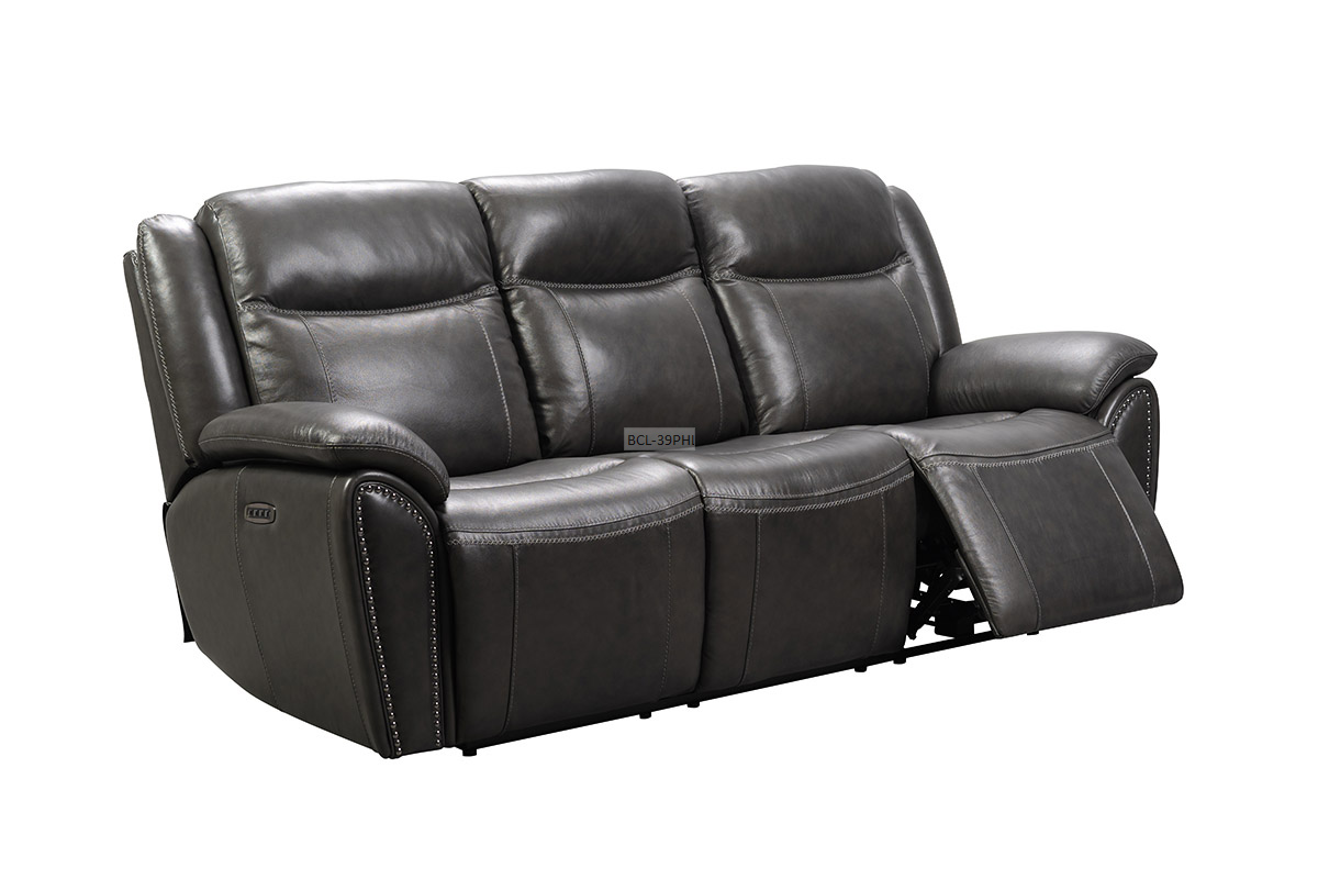 Barcalounger Holbrook Power Reclining Sofa with Power Head Rests and Lumbar - Venzia Grey/Leather Match