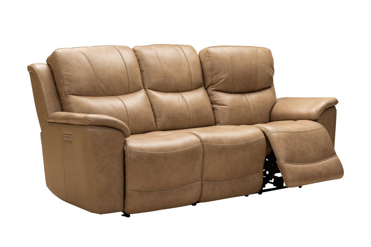 Barcalounger Kaden Power Reclining Sofa with Power Head Rests and Lumbar - Elliott Taupe/Leather Match