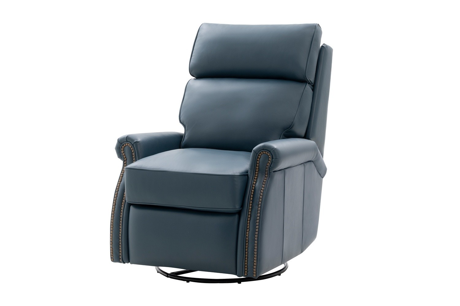 Barcalounger Crews Swivel Glider Recliner Chair - Prestin Yale Blue/All Leather