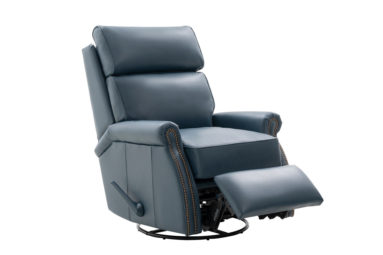 Barcalounger Crews Swivel Glider Recliner Chair - Prestin Yale Blue/All Leather