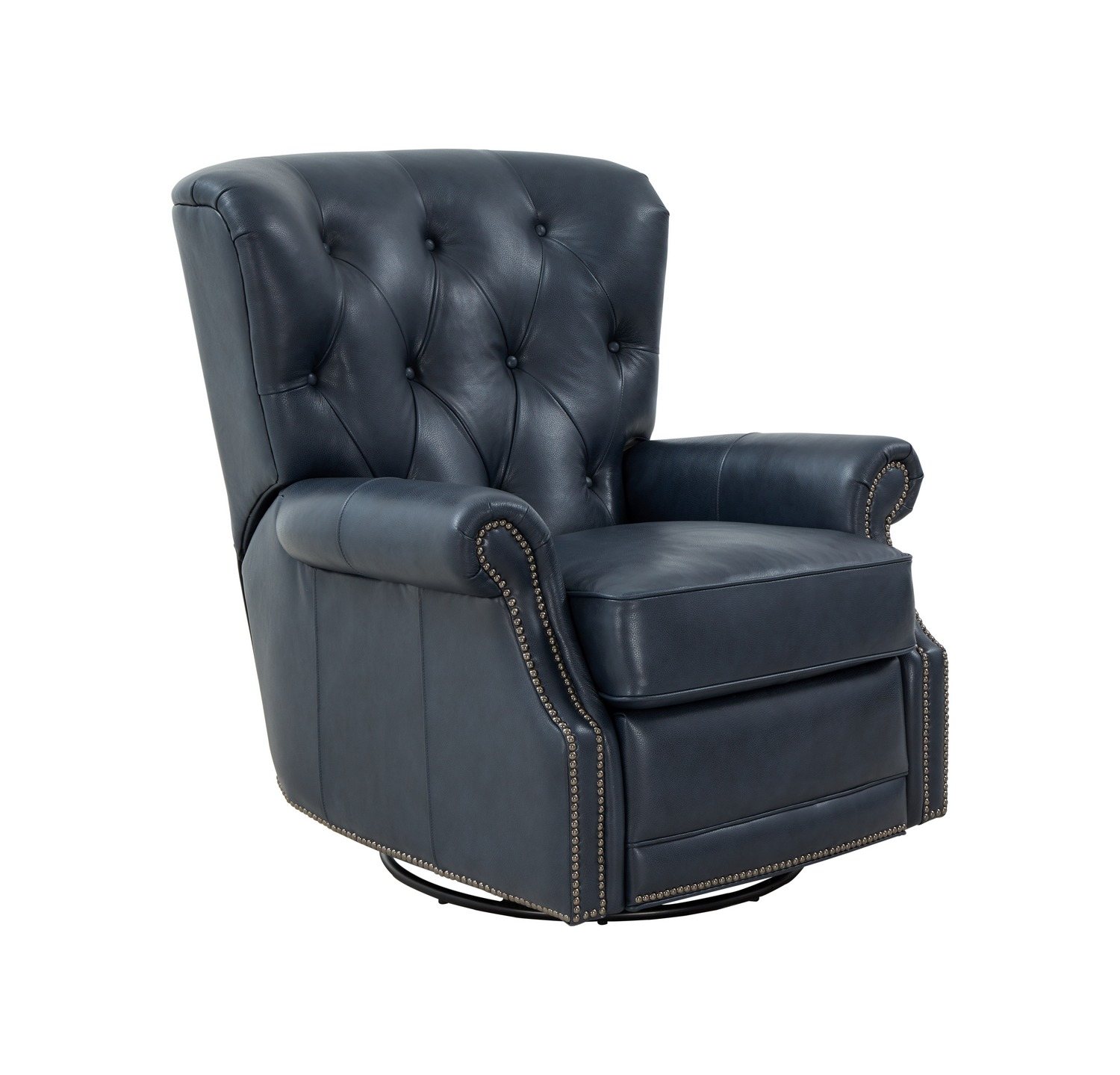 Barcalounger Heritage Power Swivel Glider Recliner Chair - Barone Navy Blue/All Leather