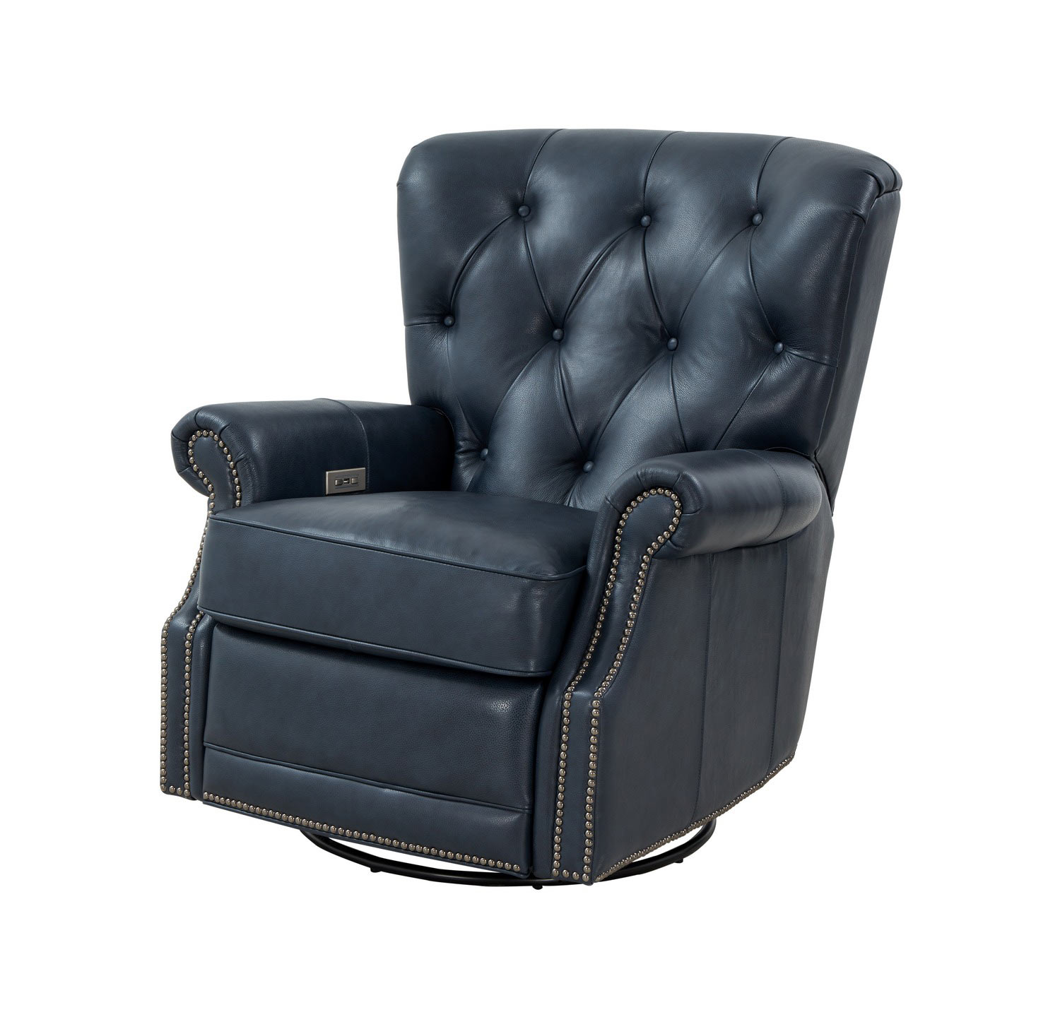 Barcalounger Heritage Power Swivel Glider Recliner Chair - Barone Navy Blue/All Leather