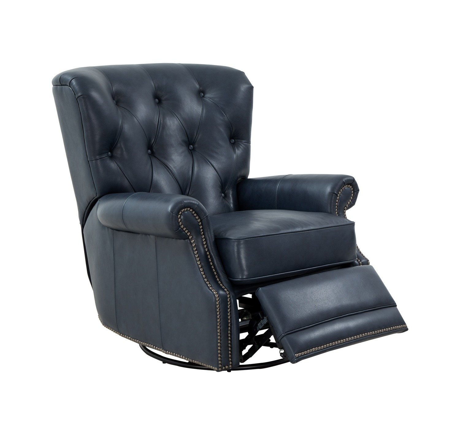 Barcalounger Heritage Power Swivel Glider Recliner Chair - Barone Navy Blue/All Leather