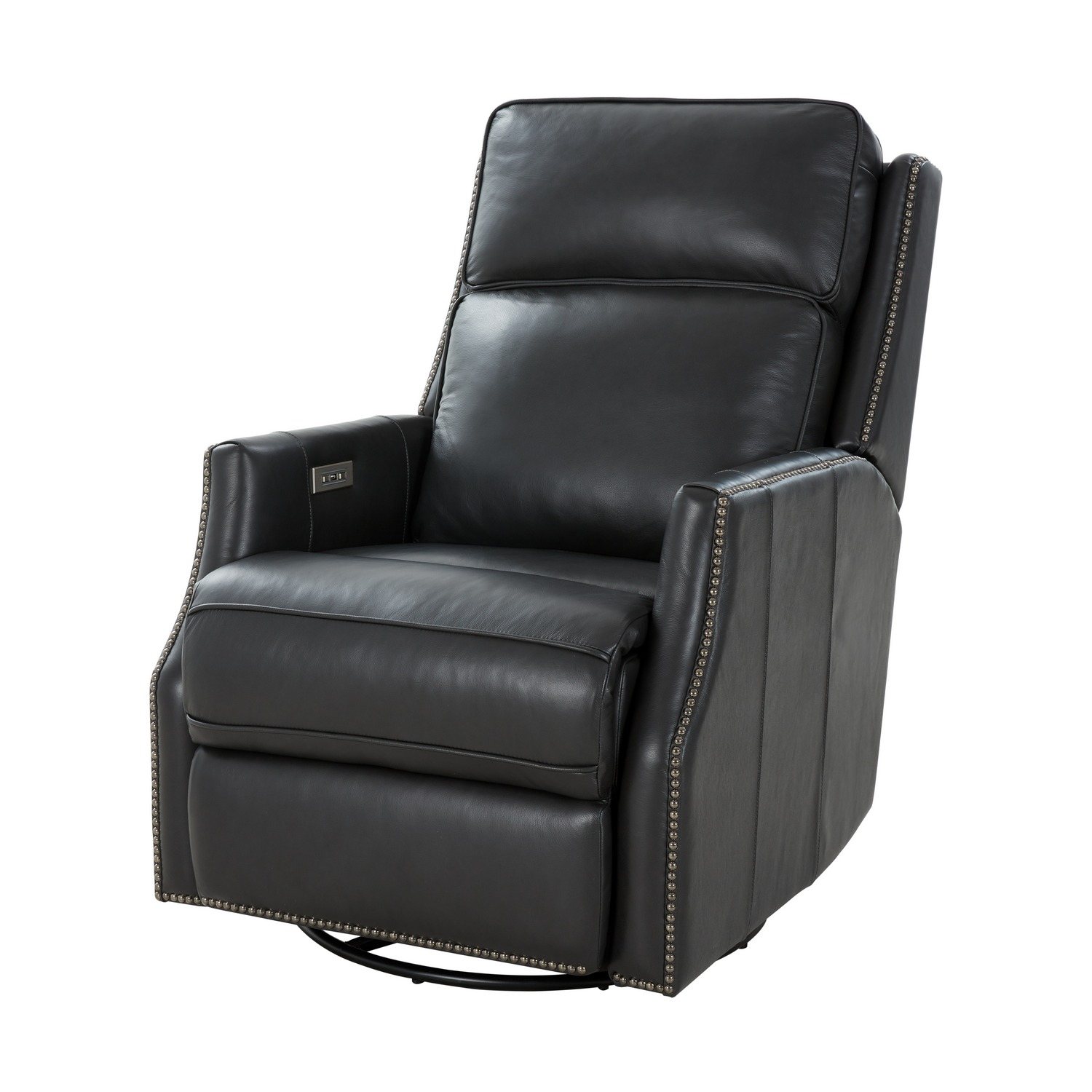 Barcalounger Aniston Power Swivel Glider Recliner Chair with Power Head Rest - Shoreham Gray/All Leather