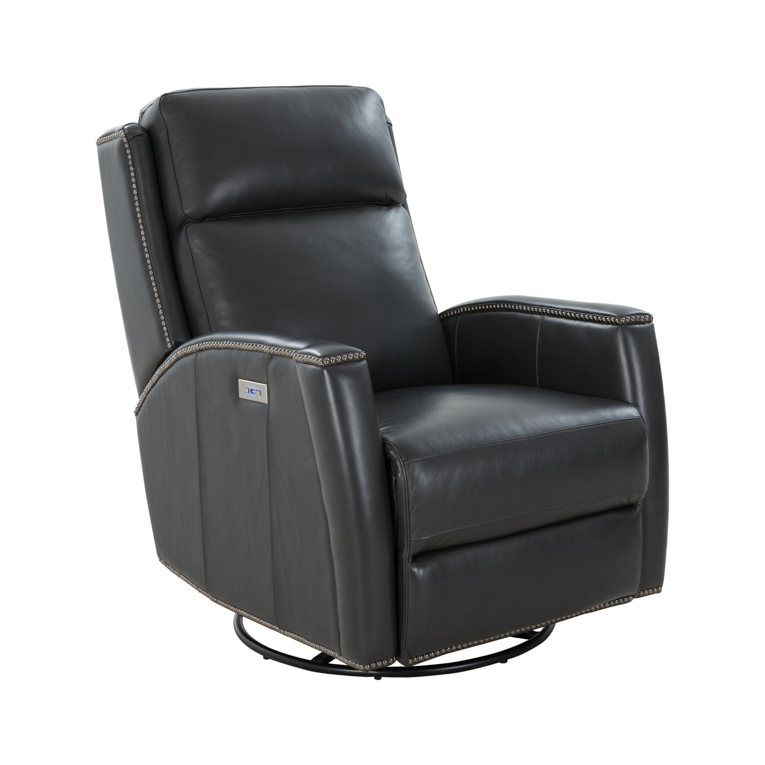 Barcalounger Brandt Power Swivel Glider Recliner Chair with Power Head Rest - Shoreham Gray/All Leather