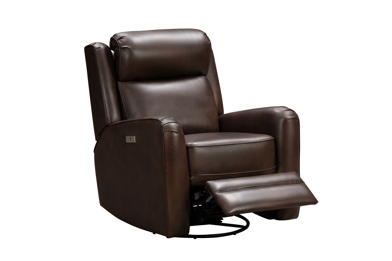 Barcalounger Kennedy Big and Tall Power Swivel Recliner Chair with Power Head Rest - Tonya Brown/Leather Match