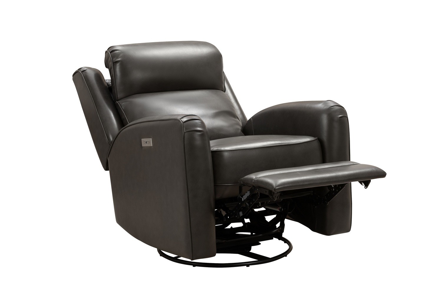 Barcalounger Kennedy Big and Tall Power Swivel Recliner Chair with Power Head Rest - Matteo Smokey Gray/Leather Match