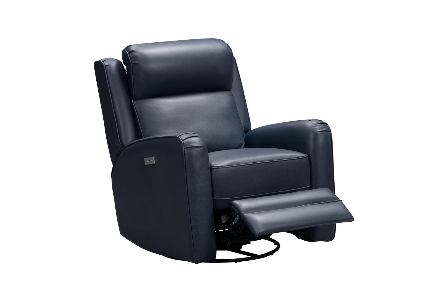 Barcalounger Kennedy Big and Tall Power Swivel Recliner Chair with Power Head Rest - Marco Navy Blue/Leather Match