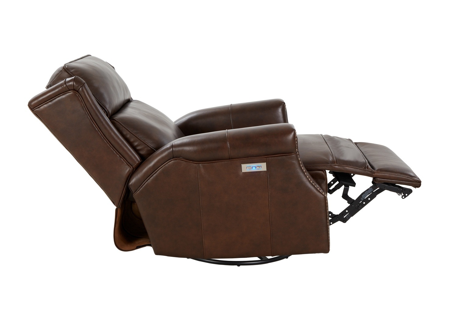 Barcalounger Brookmore Swivel Glider Recliner Chair with Power Recline and Power Head Rest - Ashford Walnut/All Leather