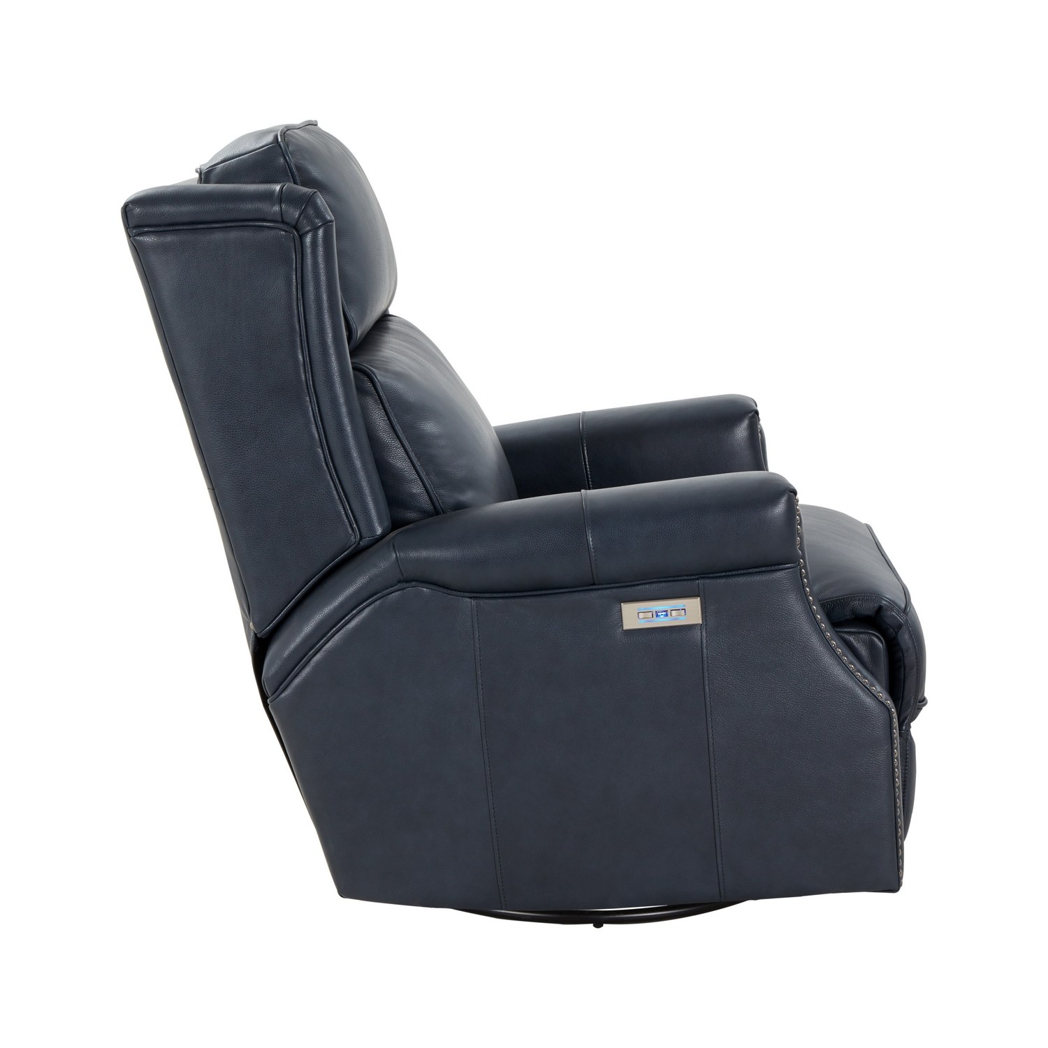 Barcalounger Brookmore Swivel Glider Recliner Chair with Power Recline and Power Head Rest - Barone Navy Blue/All Leather