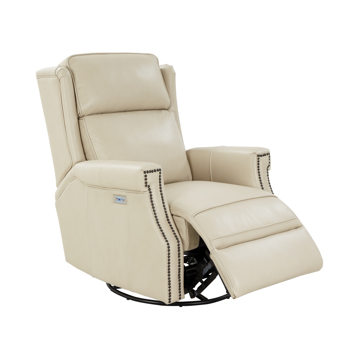 Barcalounger Brookmore Swivel Glider Recliner Chair with Power Recline and Power Head Rest - Barone Parchment/All Leather