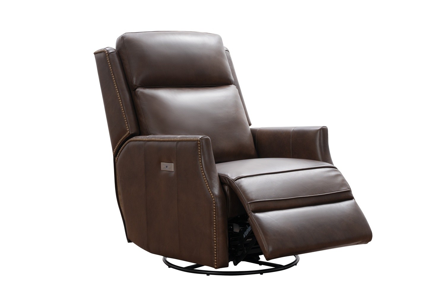 Barcalounger Cavill Swivel Glider Recliner Chair with Power Recline and Power Head Rest - Ashford Walnut/All Leather