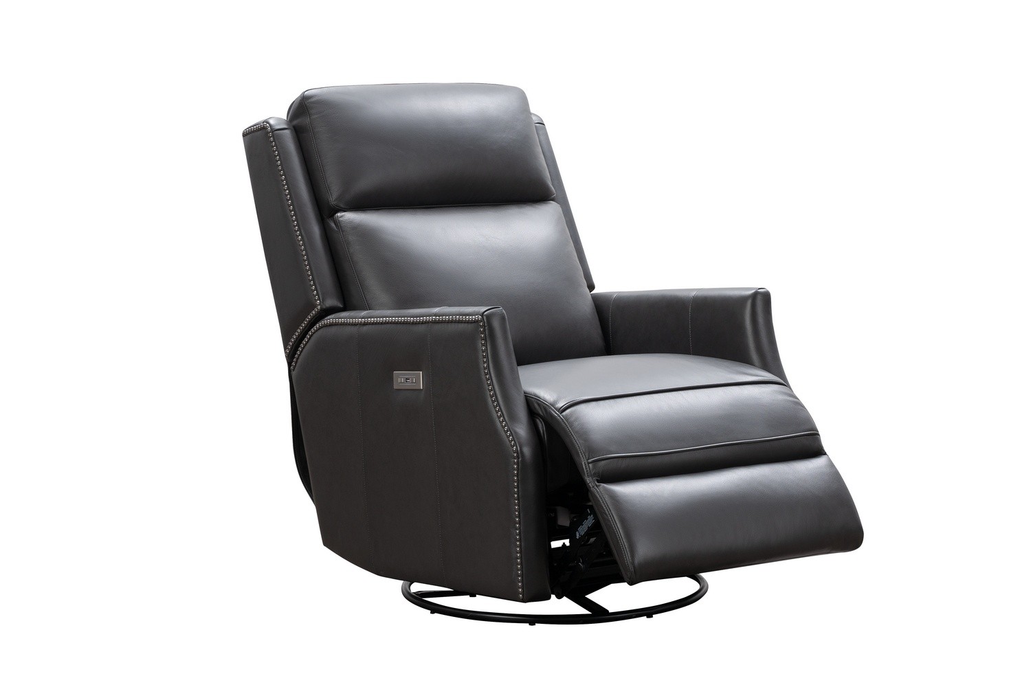 Barcalounger Cavill Swivel Glider Recliner Chair with Power Recline and Power Head Rest - Shoreham Gray/All Leather