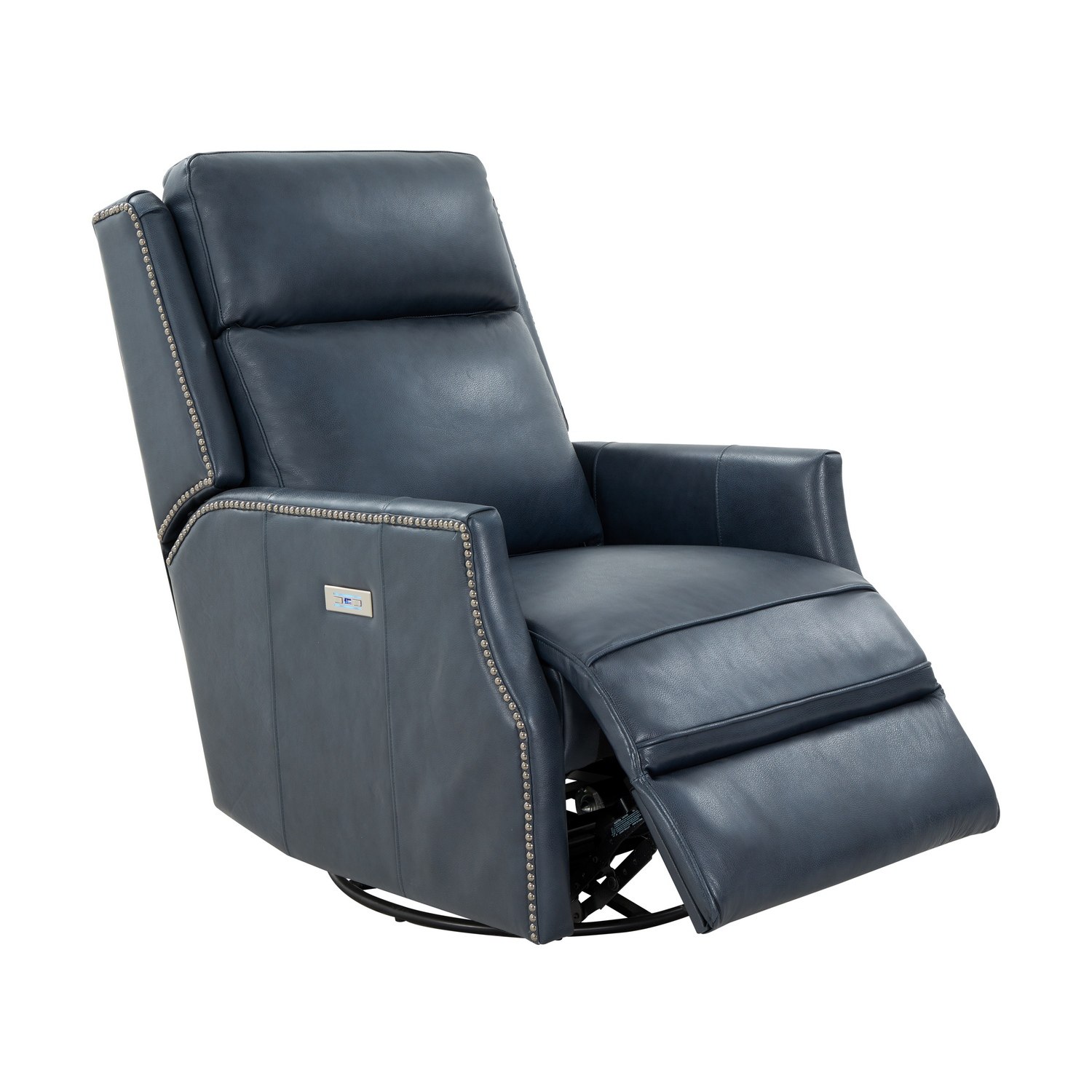 Barcalounger Cavill Swivel Glider Recliner Chair with Power Recline and Power Head Rest - Barone Navy Blue/All Leather