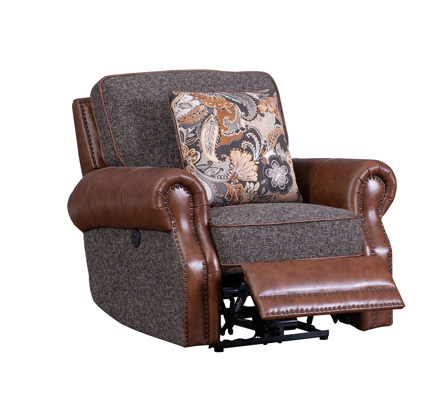 Barcalounger Jefferson Power Recliner Chair - Ryegate Tawny all leather/Eddystone Arabica fabric