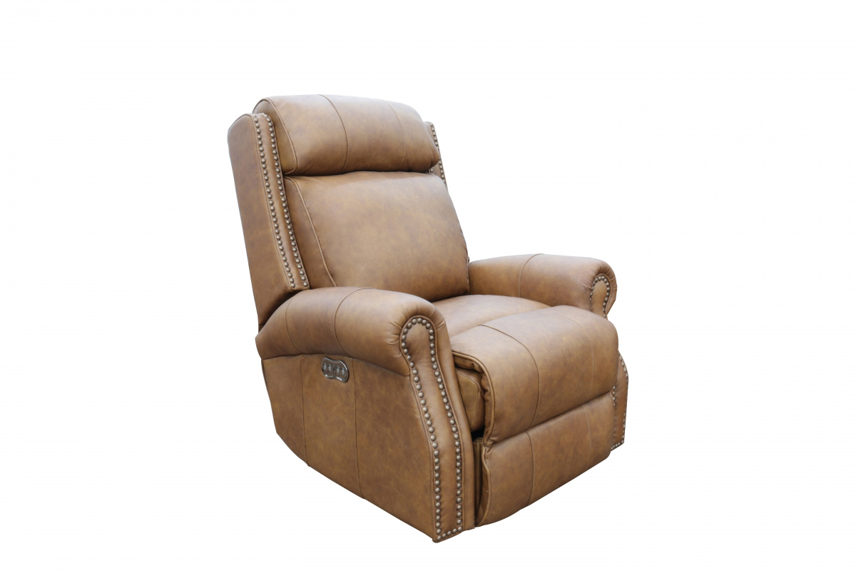 Barcalounger Blair Big and Tall Power Recliner Chair with Power Head Rest - Rustic Bourbon/All Top Rain Leather