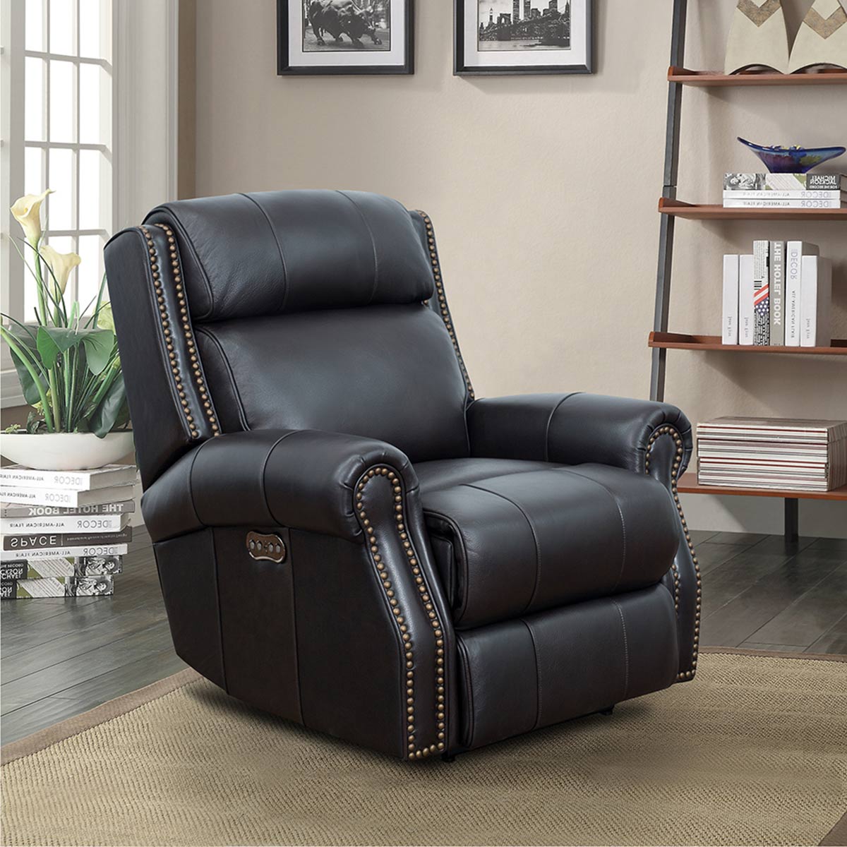 Barcalounger Blair Big and Tall Power Recliner Chair with Power Head Rest - Shoreham Fudge/all leather