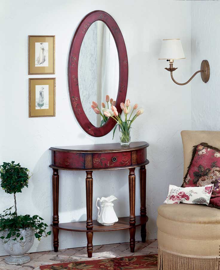 Butler Red Hand Painted Demilune Console Table