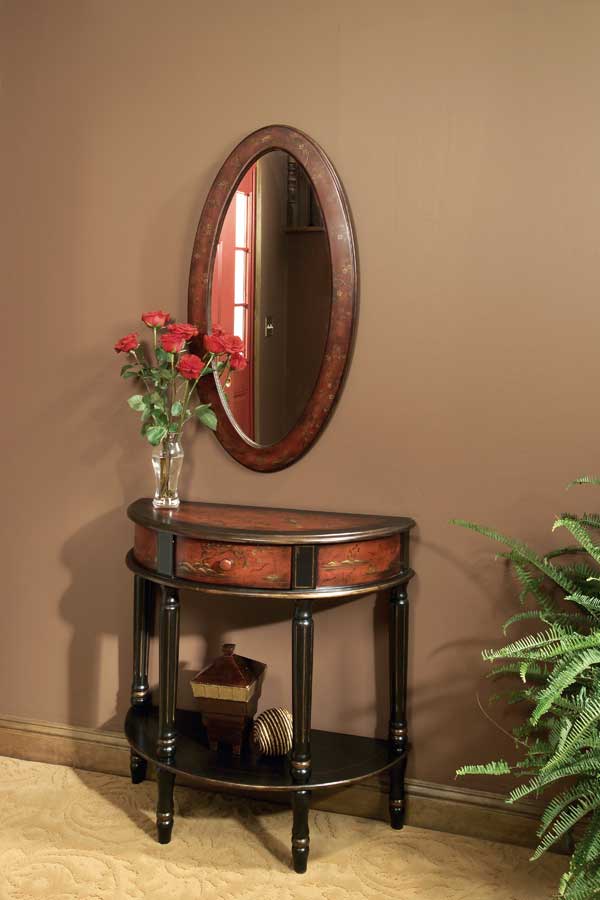 Butler 0667083 Red Hand Painted Demilune Console Table