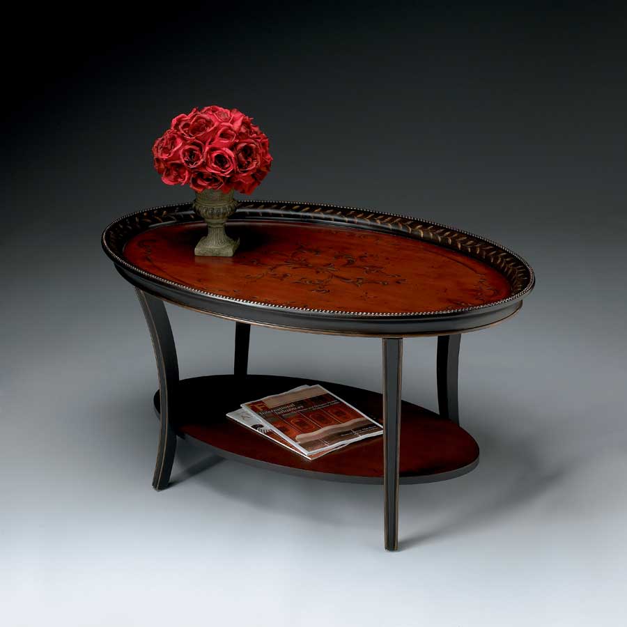 Butler 1591186 Traditional Red and Black Oval Cocktail Table