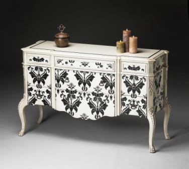 Butler 1602202 Black-on-white Damask Console Cabinet