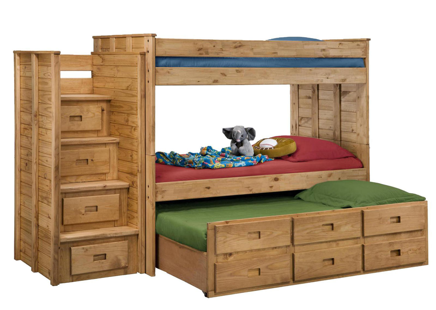Chelsea Home 31104-1650 Twin Over Twin Bunk Bed with Staircase - Ginger Stain