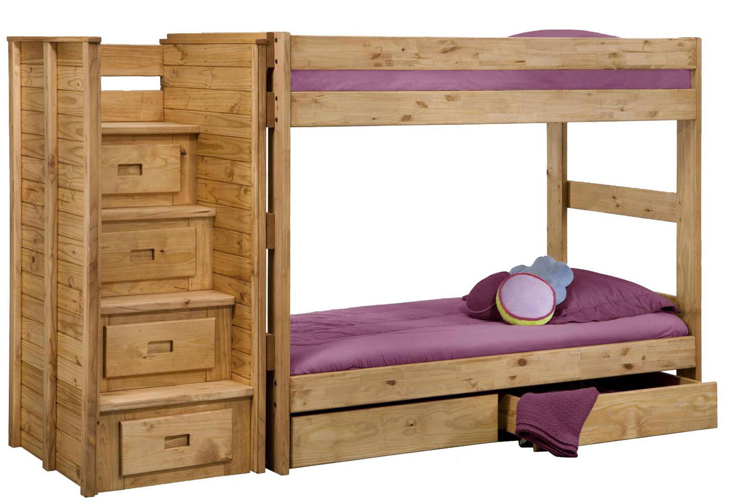 Chelsea Home 31104-2001-211-S Twin Over Twin Storage Bunk Bed with Staircase - Ginger Stain