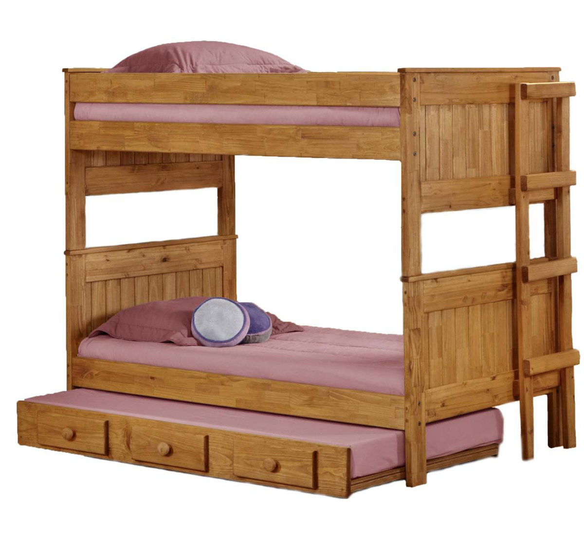 Chelsea Home 312003-450-T Twin Over Twin Stackable Bunk Bed with Trundle - Ginger Stain