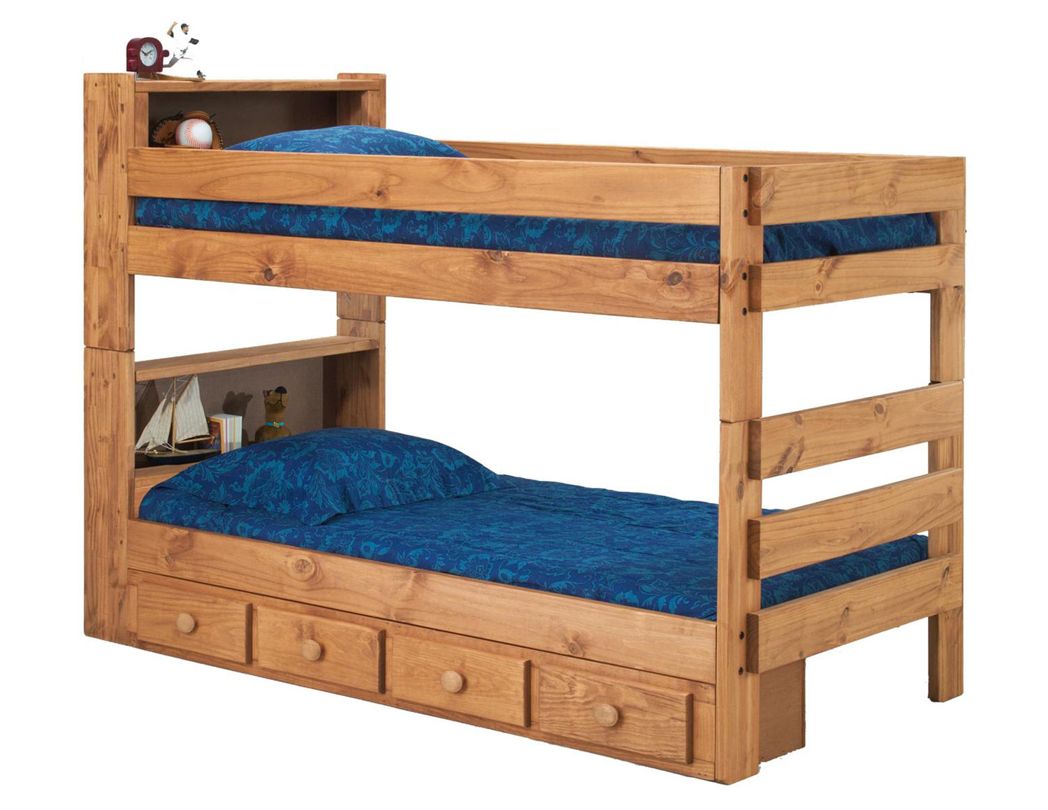 Chelsea Home 312004-415-S Twin Over Twin Bookcase Bunk Bed with Storage - Ginger Stain