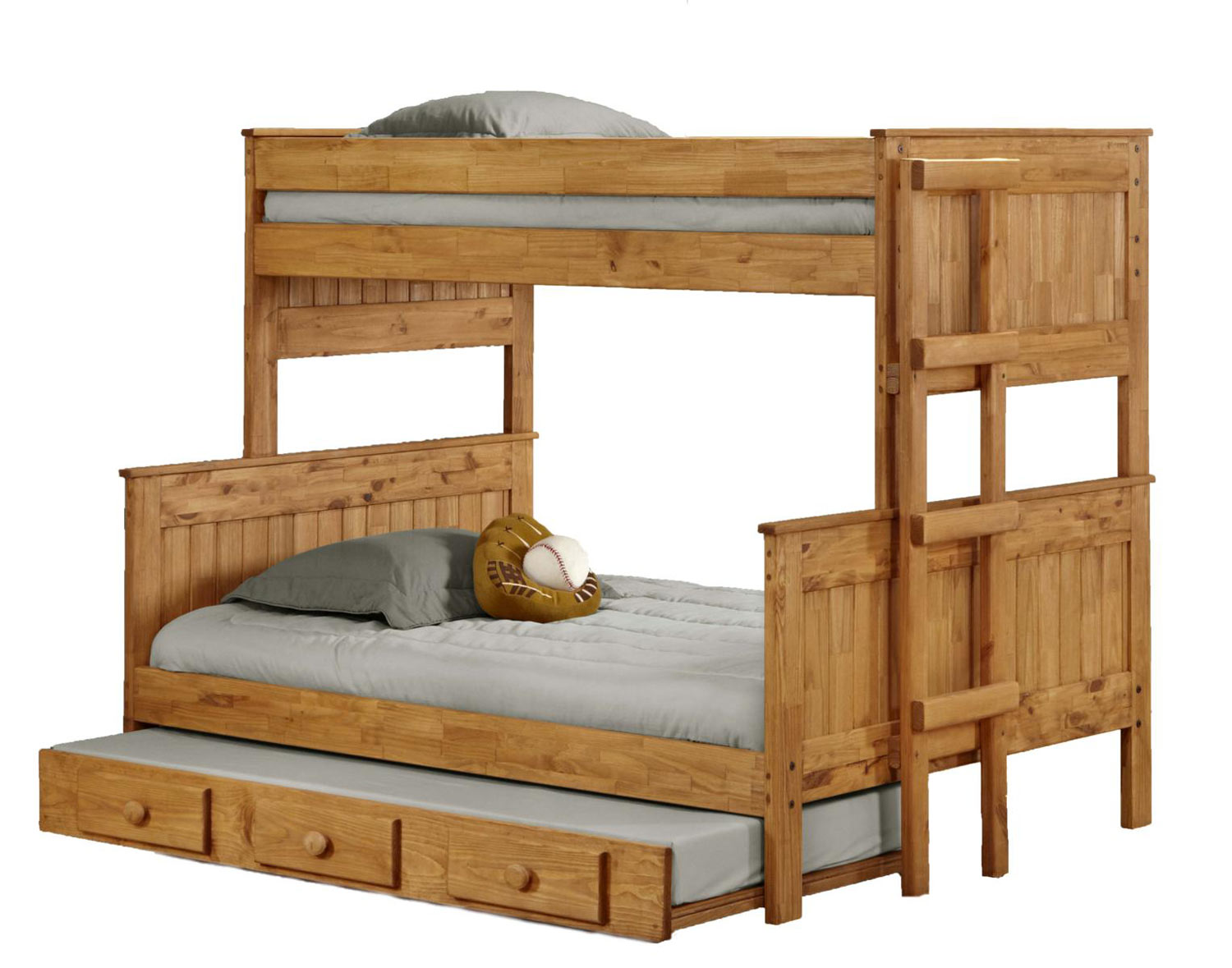 Chelsea Home 312009-450-T Twin Over Full Stackable Bunk Bed with Trundle - Ginger Stain