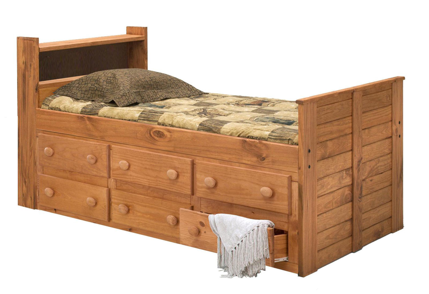 Chelsea Home 31346 Twin Bookcase Captain Bed with 6 Drawers - Ginger Stain
