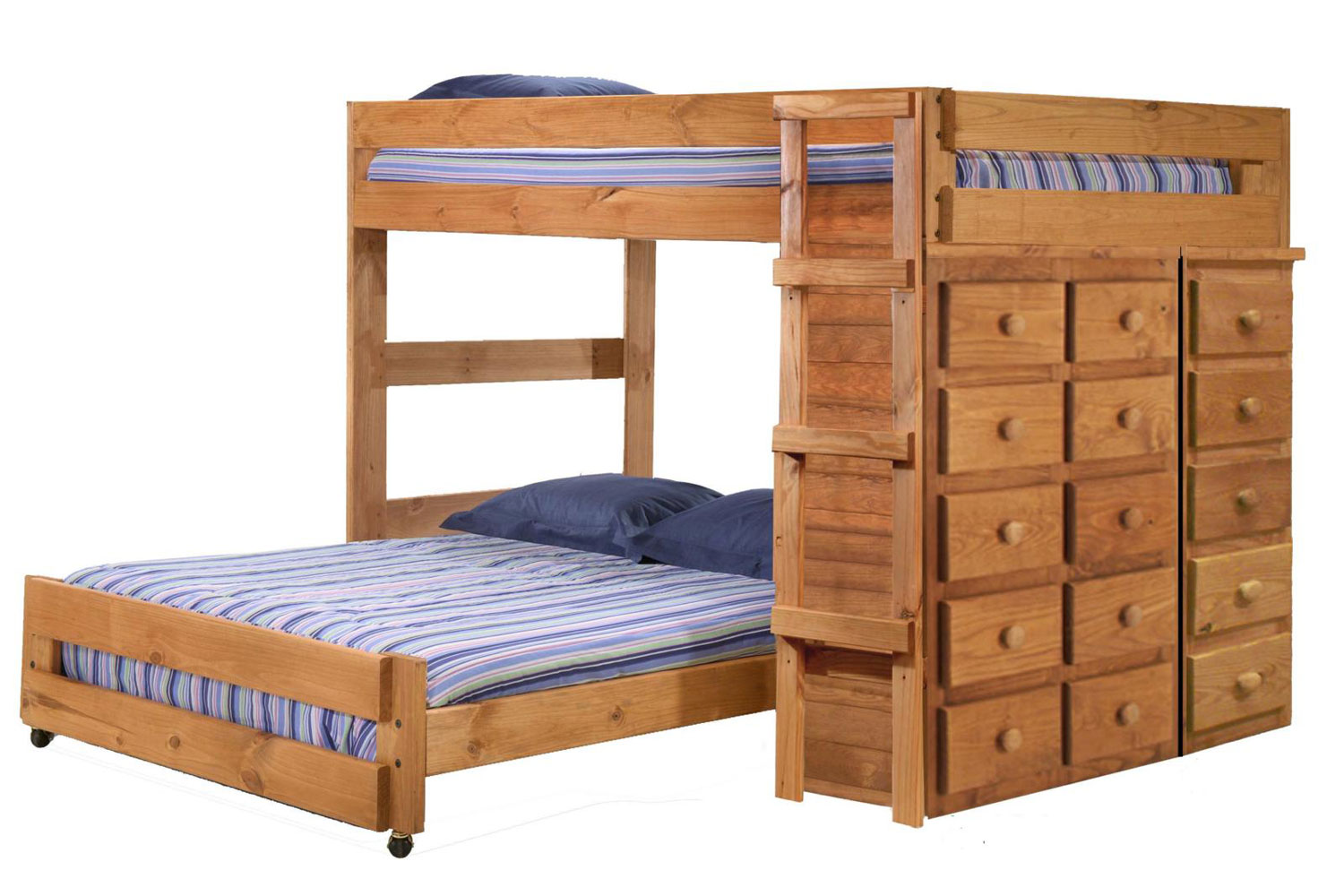 Chelsea Home 315010 Full Over Full Loft Bed with 5 and 10 Drawer Chests - Ginger Stain