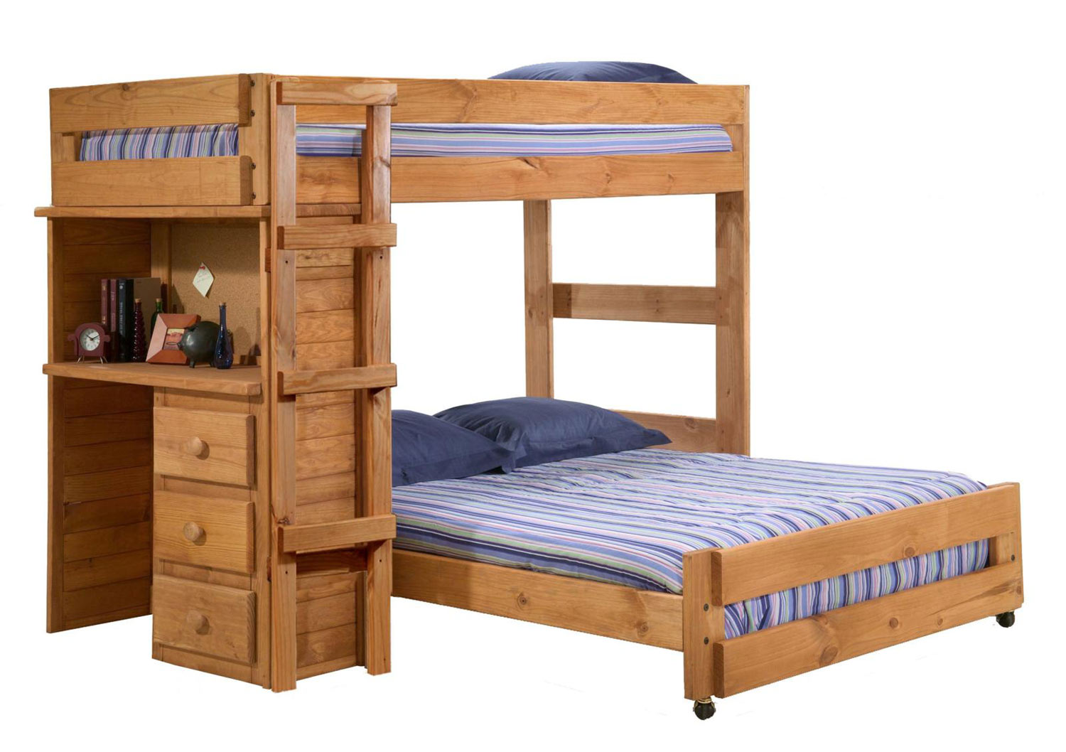 Chelsea Home 315020 Twin Over Full Loft Bed with Desk End - Ginger Stain