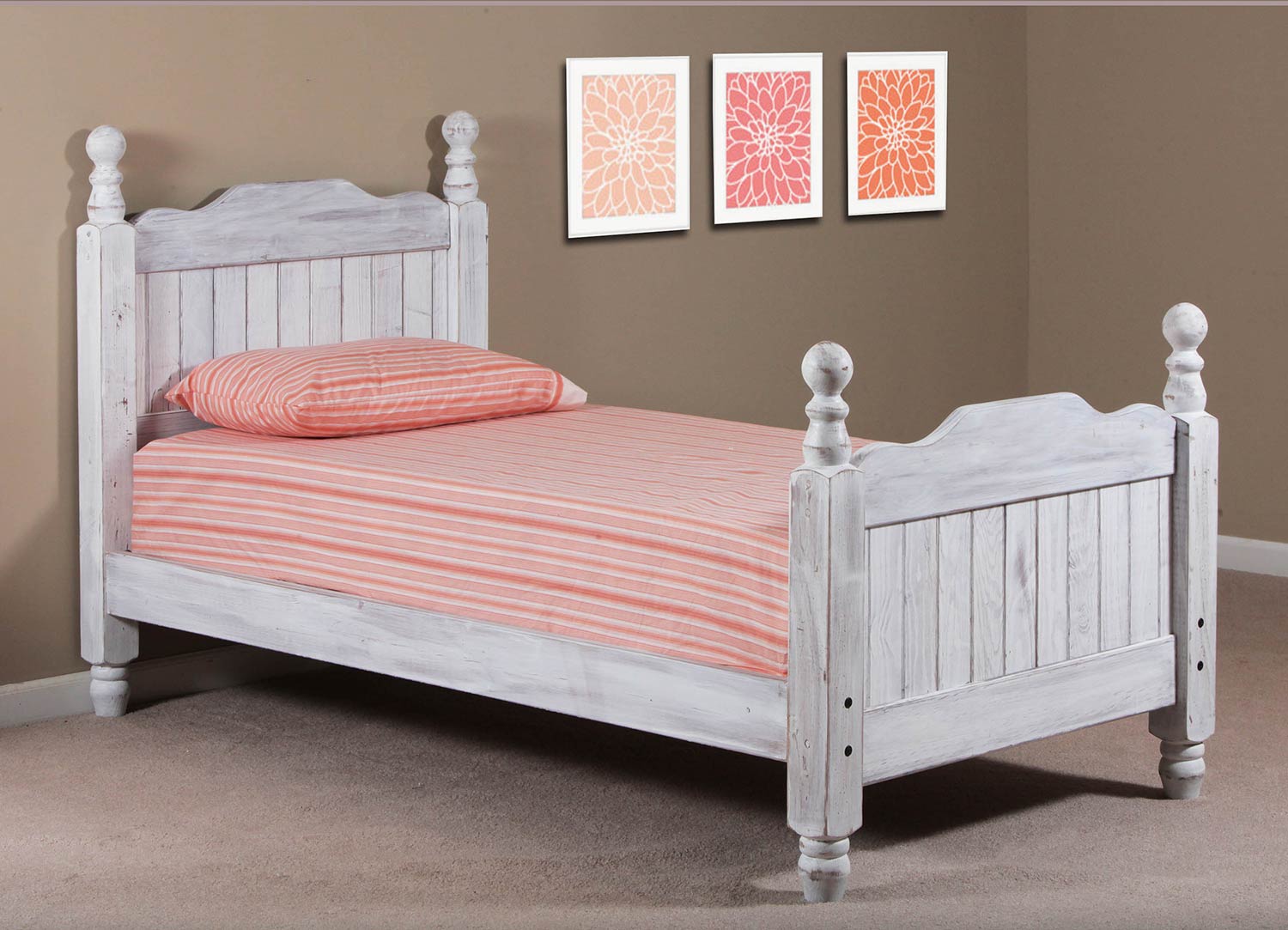 Chelsea Home Twin Cannonball Panel Post Bed - White Distressed