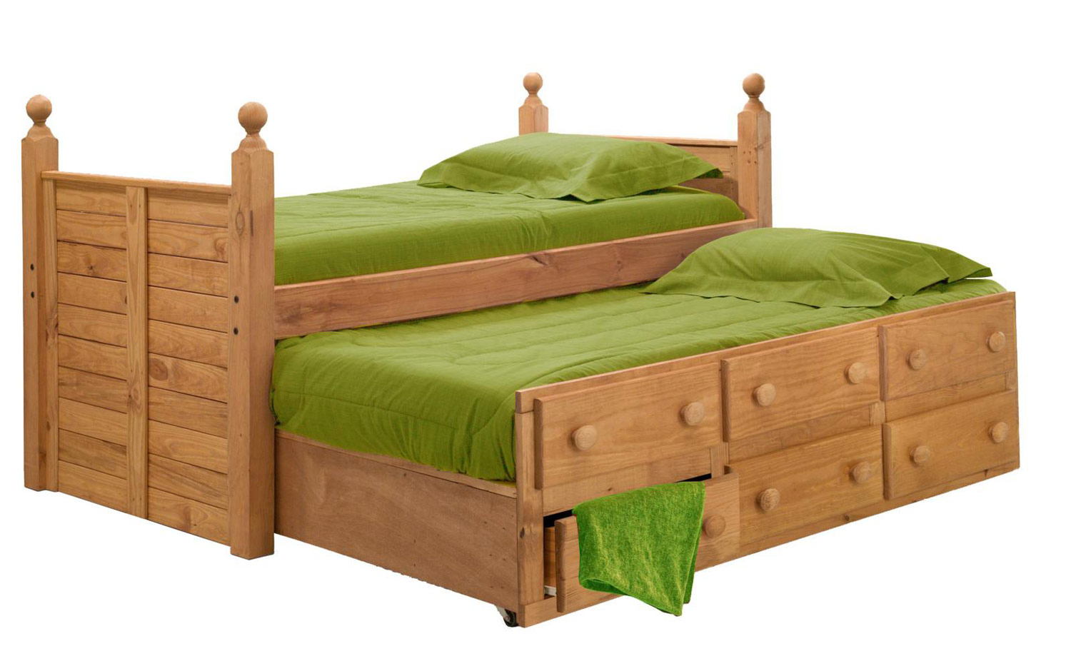 Chelsea Home 31950-T Twin Panel Post Bed with Twin Trundle Unit - Ginger Stain