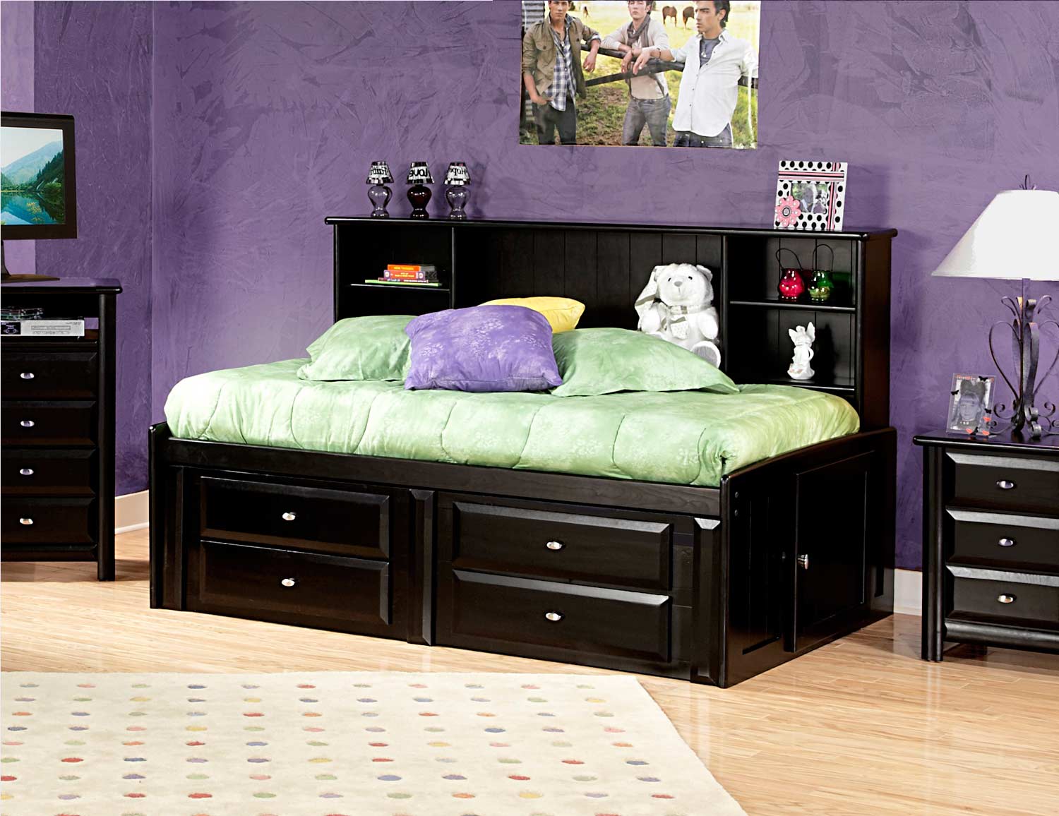 Chelsea Home 3534510-4512 Twin Bed with Bookcase and Storage - Black Cherry