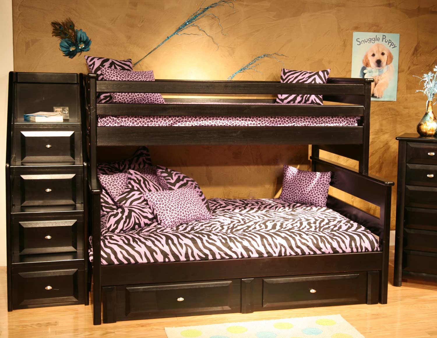 Chelsea Home 3534522-4526-S Twin Over Full Bunk Bed with Storage and Stairway Chest - Black Cherry