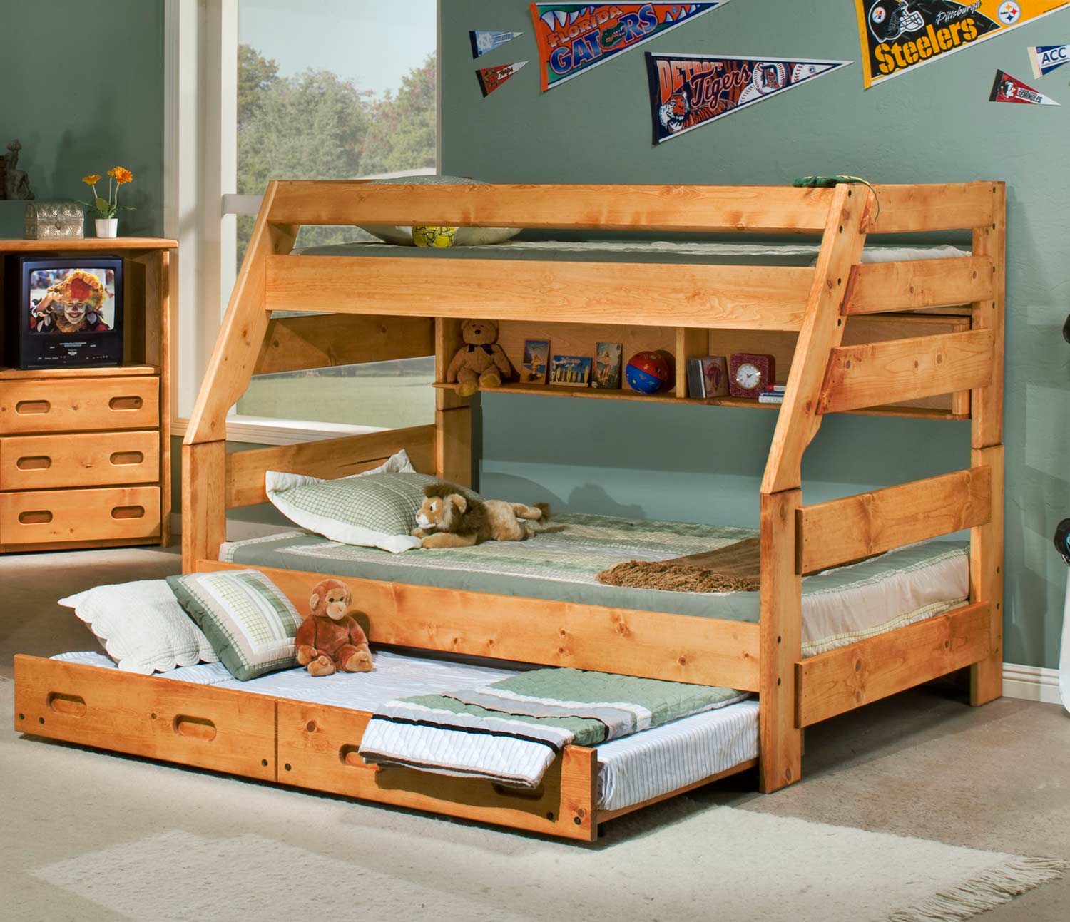 Chelsea Home 3544720-4739-T Twin Over Full Bunk Bed with Trundle - Cinnamon