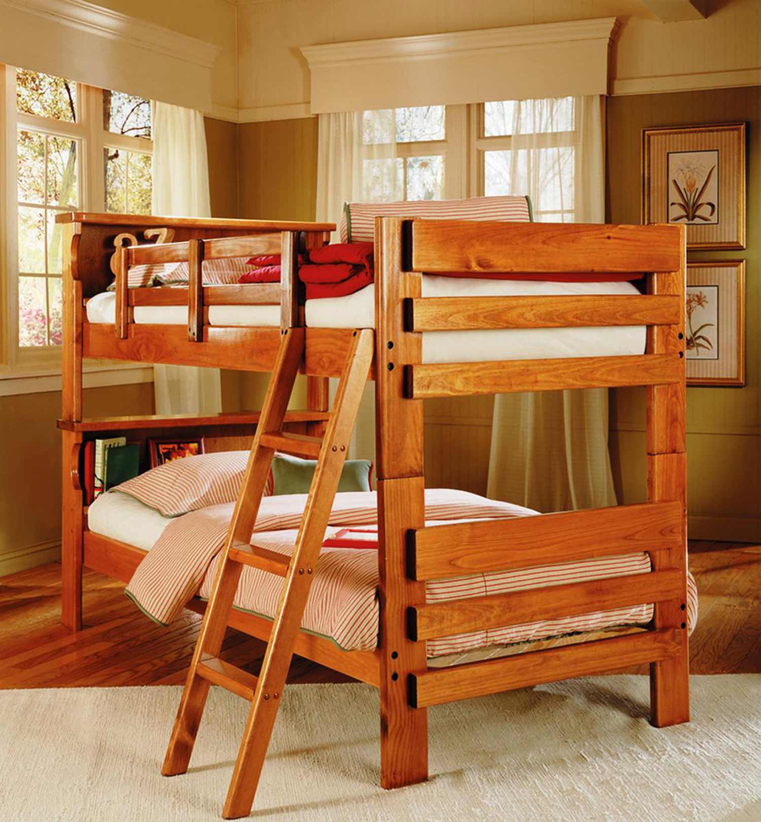 Chelsea Home 3610001 Twin Over Twin Bookcase Bunk Bed - Honey