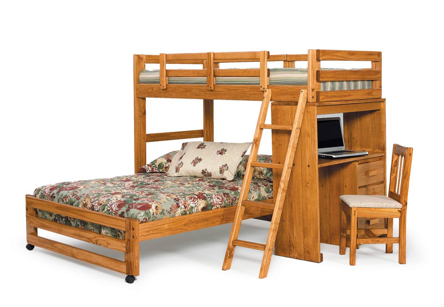 Chelsea Home 3611001 Twin Over Full Loft Bed with Desk End - Honey