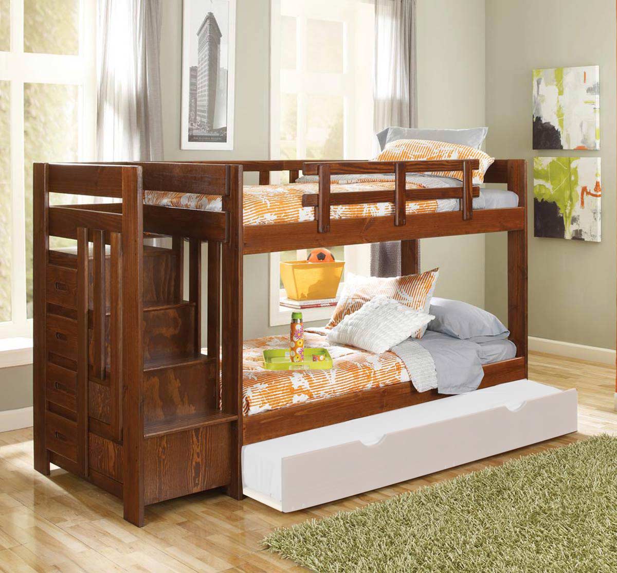 Chelsea Home 361542 Twin Over Twin Reversible Stair Bunk Bed - Dark